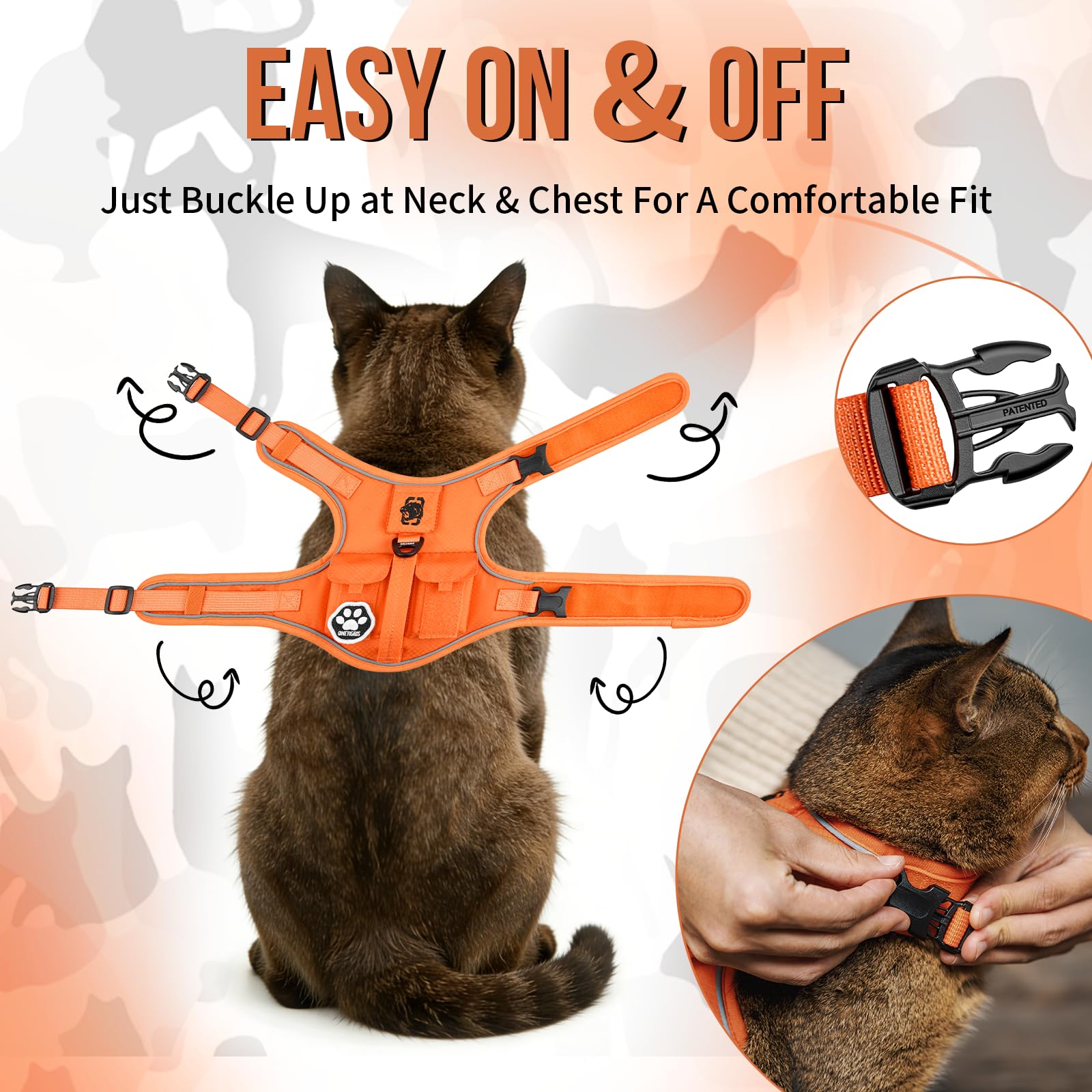 OneTigris Tactical Cat Harness and Leash Escape Proof Soft Adjustable