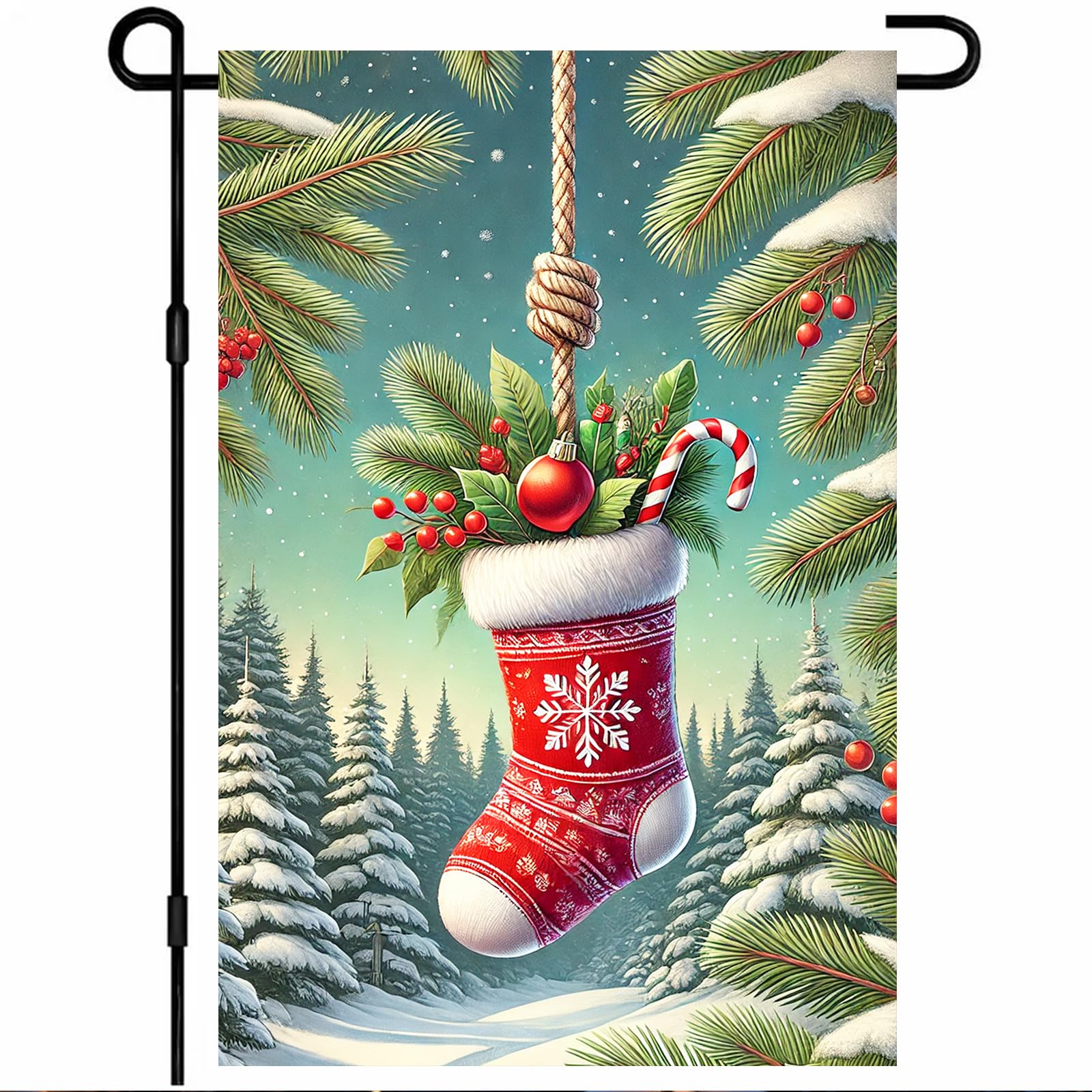 BlissYard Christmas Garden Flag 12x18 Inch Candy Stocking Yard Decor