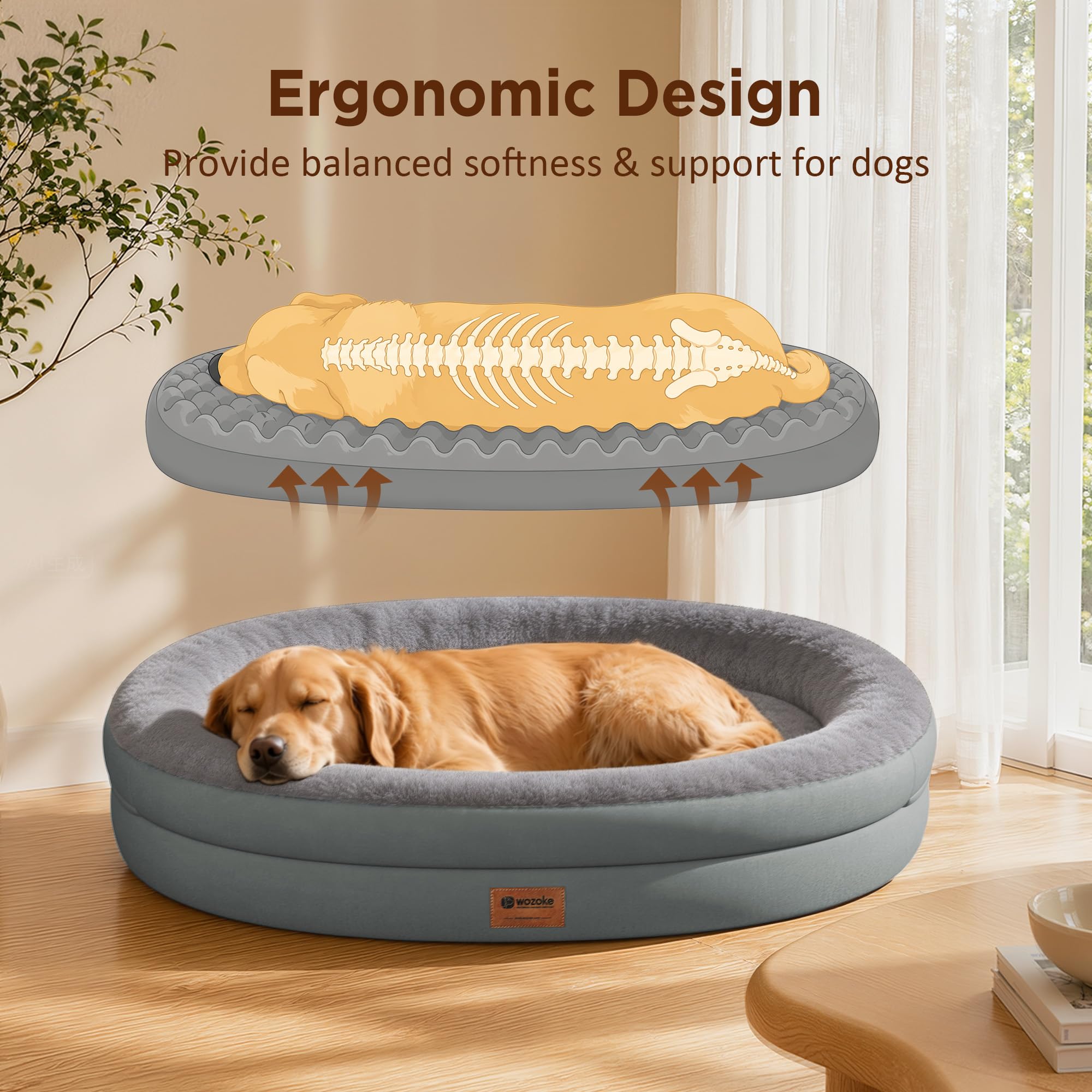 WOZOKE Waterproof Orthopedic Dog Bed for Medium Dogs, Grey