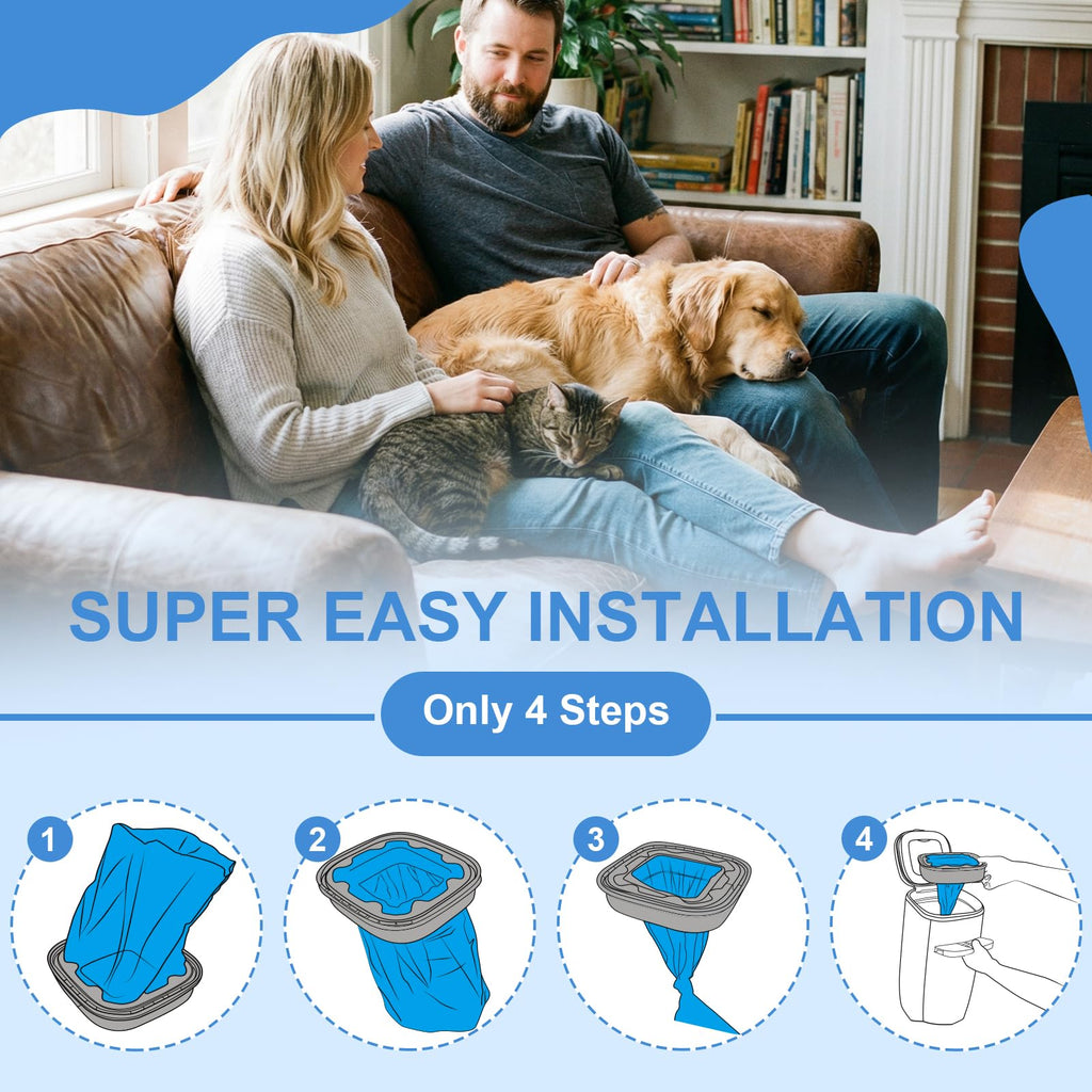 Genie Refill Bags for Cat Dog 2 Pack - Total 56FT Lasts Up to 8 Months - 2026 New Superior Odor Control for Dog Poop Cat Litter Bags - Pet Waste Refill Bags Fits Pet Genie and Litter Genie Pails