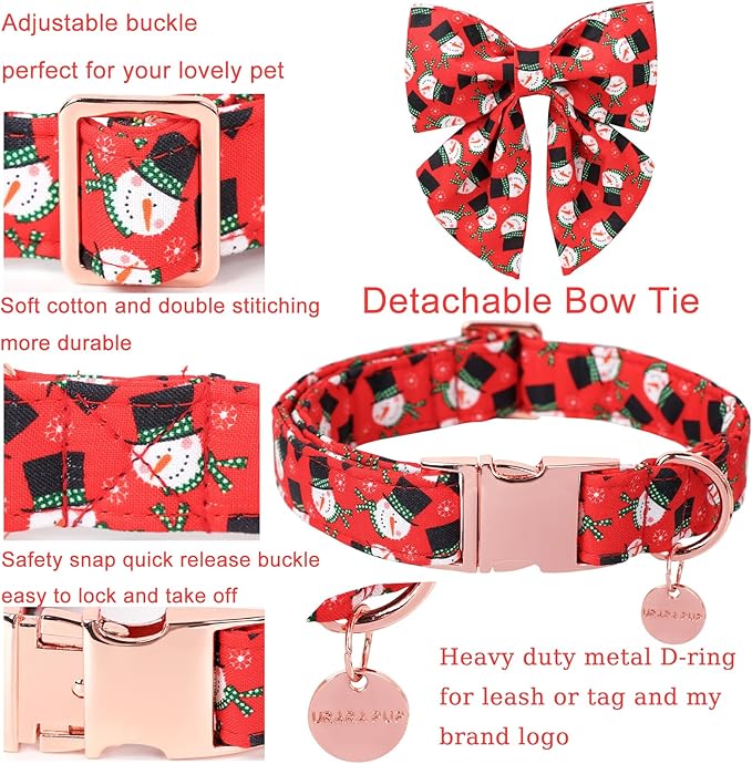 UP URARA PUP Christmas Dog Collar with Bow Tie, Christmas Collar for Puppy Girl Boy Dog or Cat, Bowtie Dogs Collars with Durable Metal Buckle, Cute Pet Collars, XS