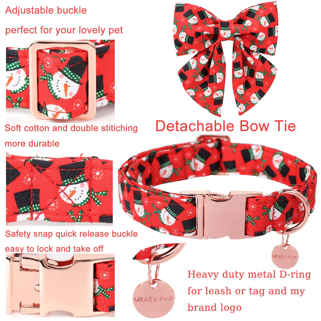 UP URARA PUP Christmas Dog Collar with Bow Tie, Christmas Collar for Puppy Girl Boy Dog or Cat, Bowtie Dogs Collars with Durable Metal Buckle, Cute Pet Collars, M