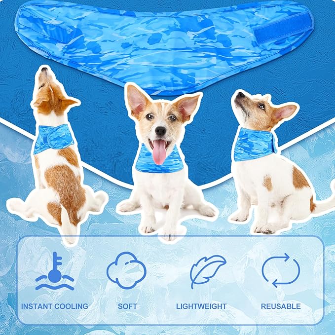 Talltalk 5 Pieces Dog Cooling Bandanas Neck Wraps Ice Scarf Pet Dog Cooling Collar Hunting Training Hiking Camping Accessories for Summer(L)