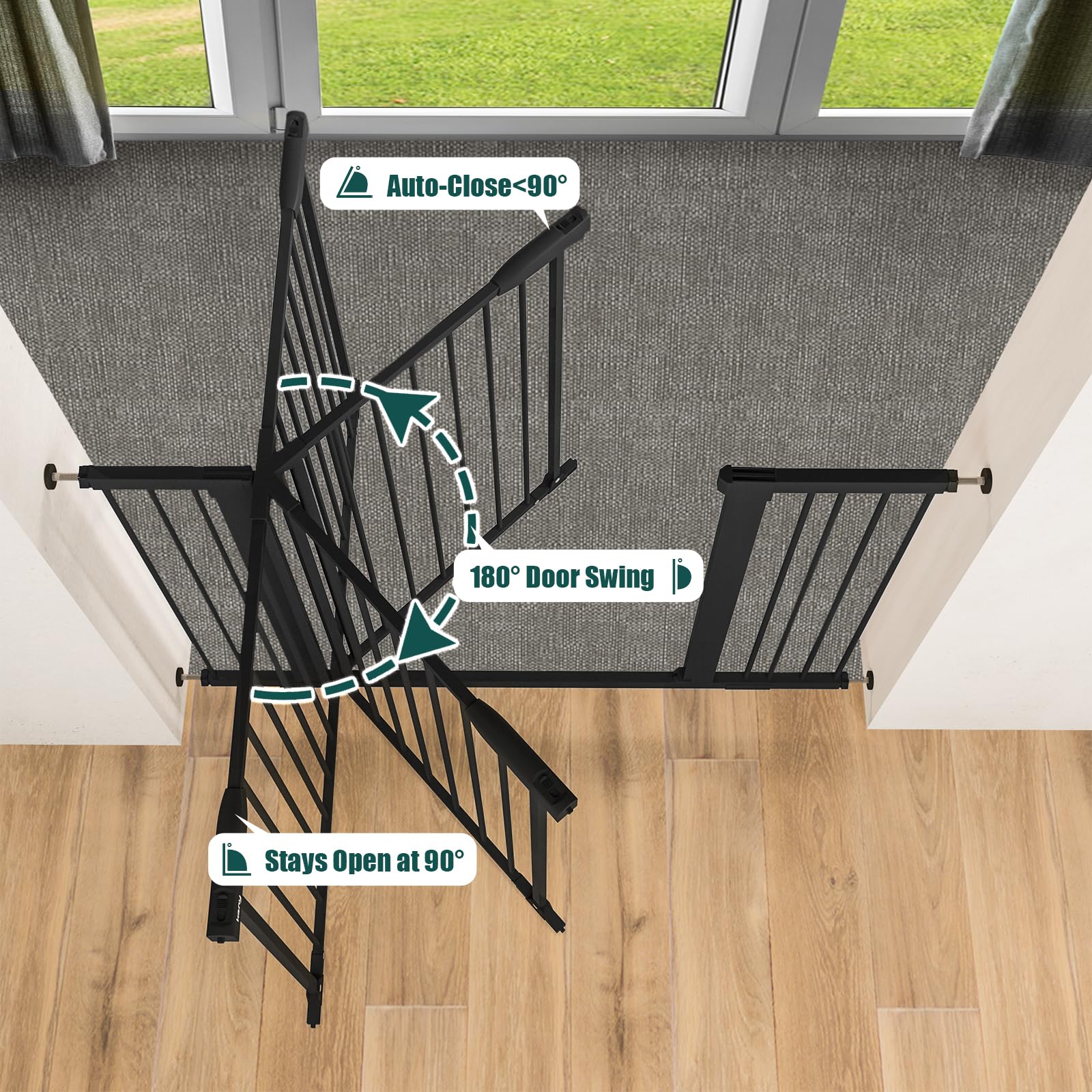 keny 29.7"-46" Baby Gate for Stairs, Auto Close Dog Gates for Doorways
