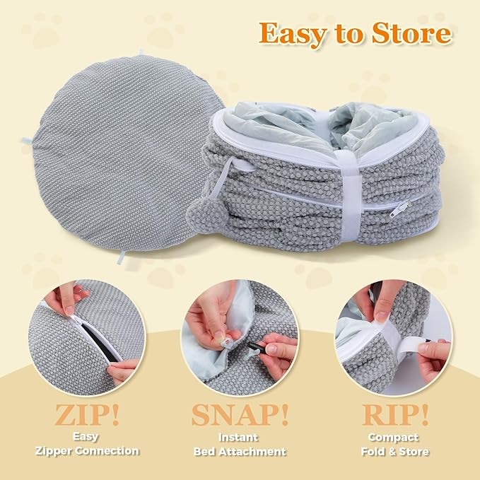 PEQULTI Grey Donut Cat Tunnel Bed Washable Plush Mat Multi for Small Pets