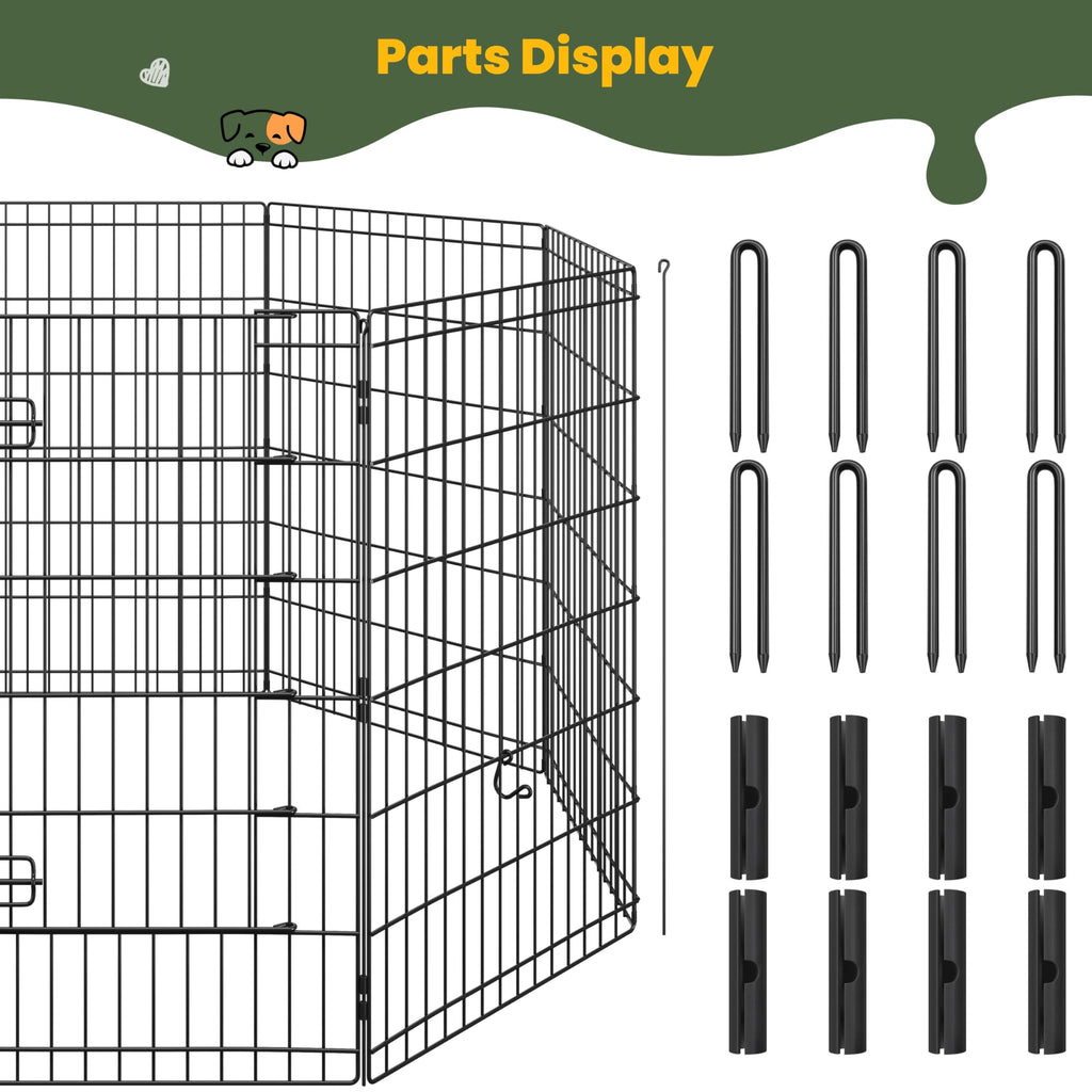 Yaheetech 34" H 8-Panel Foldable Metal Dog Playpen Indoor Outdoor w/Door