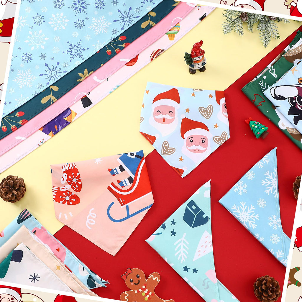 Huhumy 100 Pcs Christmas Dog Bandanas Bulk Pet Bibs Colorful Triangle Scarf Xmas Pet Bandanas for Medium Large Dogs Christmas Party Xmas Costume Decor