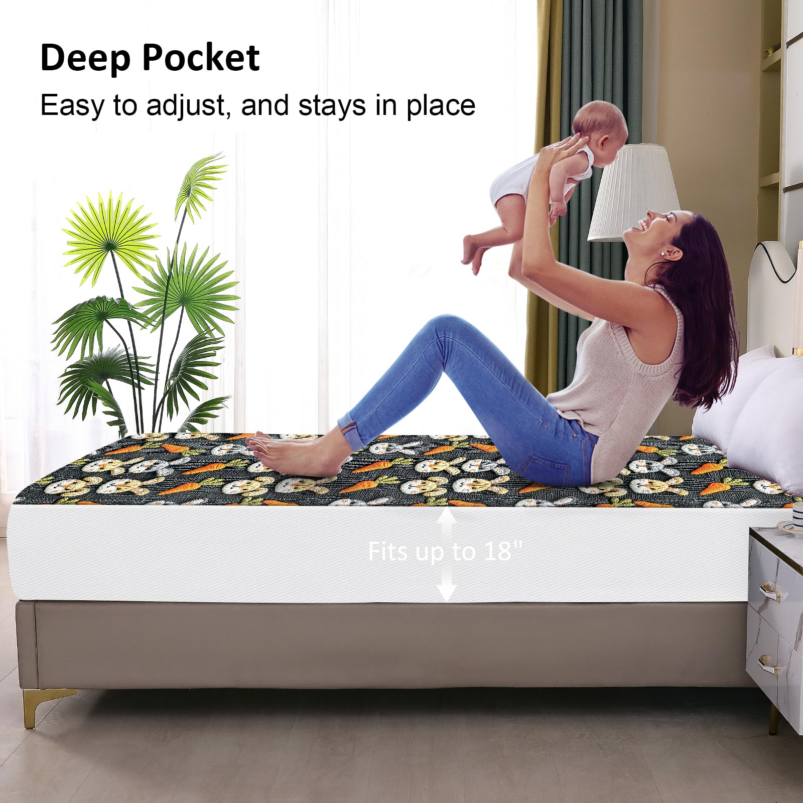 Twin Mattress Protector Waterproof, Fitted Sheet Style Breathable Mattress Cover with Deep Pocket Fits Up to 18'', Noiseless Bed Cover for Kids Adults Pets, Machine Washable (Gray-Carrot, Twin)