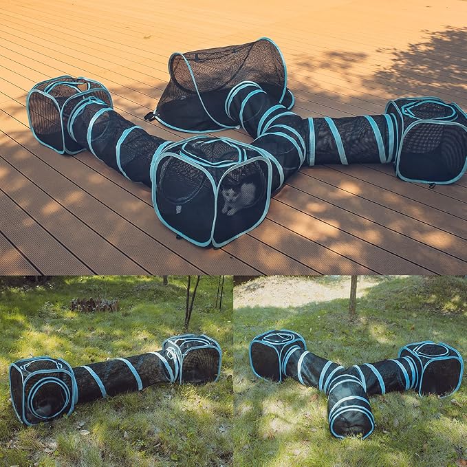 INTURN Cat Furniture Tent for Indoor and Outdoor Playpen Portable Cat Tunnels, Outdoor Kennel (2 Cube + Tunnel)