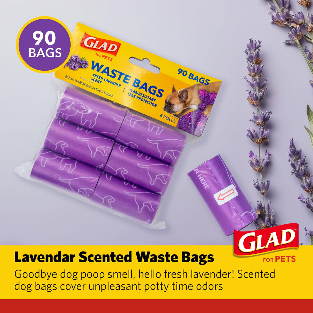 Glad for Pets Scented Dog Waste Bags, Lavender Scent, Purple, 90 Count
