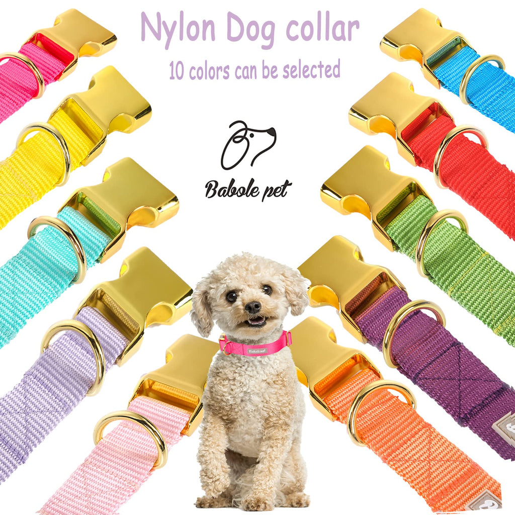 Babole Pet Nylon Dog Collar - Adjustable Rose Red Soft Webbing Dog Collars for Small Medium Large Dogs Boy Girl Puppy Collar with Safety Metal Buckle S