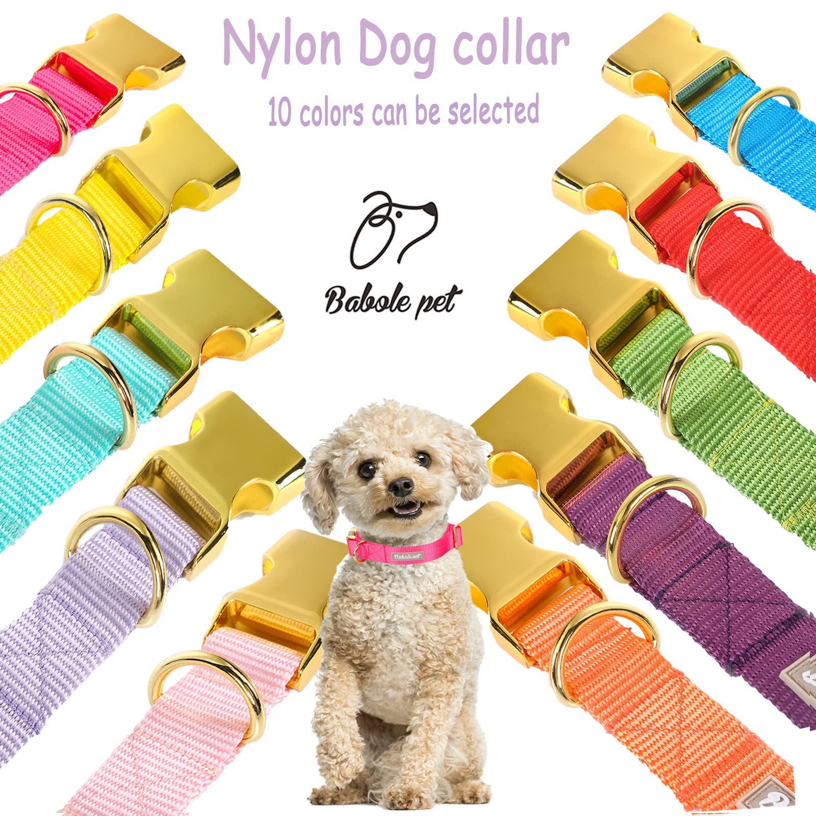 Babole Pet Nylon Dog Collar - Adjustable Rose Red Soft Webbing Dog Collars for Small Medium Large Dogs Boy Girl Puppy Collar with Safety Metal Buckle S