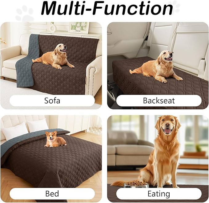 hyha Waterproof Dog Bed Blanket, Soft Pet Blankets, Waterproof Couch Cover for Dogs, Reversible Sofa Covers Washable for Furniture (40x50 Inch, Chocolate/Dark Grey)