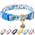 Raisingwell Cotton Dog Collar Blue Flower Pattern for Boys and Girls Cute Dog Collars Summer Fall Gift Adjustable for Medium to X-Large Breed Dogs (L)