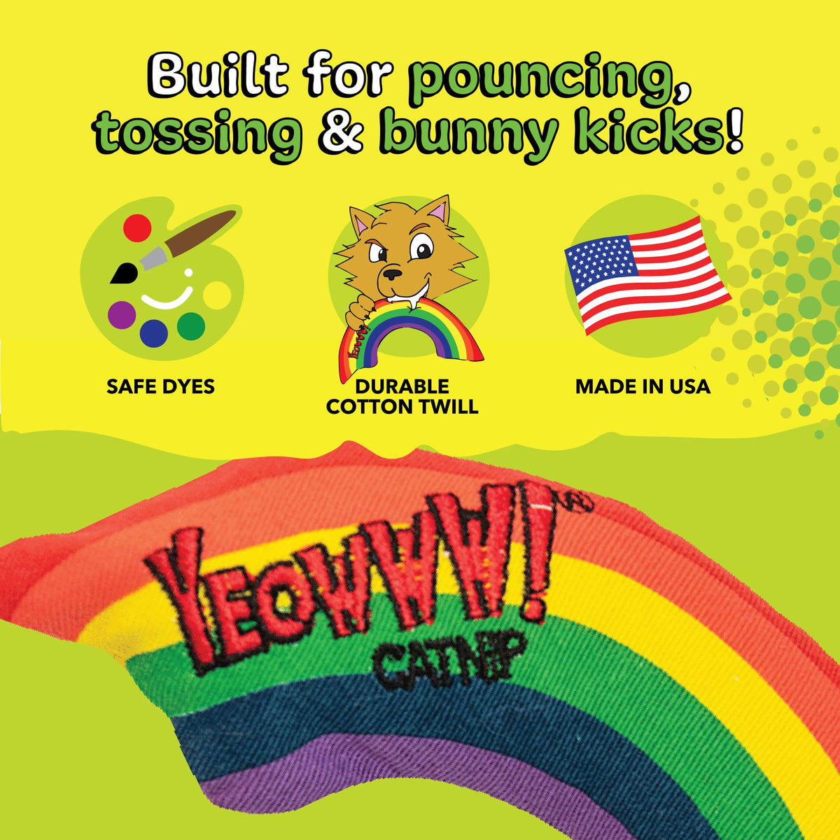 Yeowww! Catnip Rainbow Toy for Cats - Colorful Arch Shape - Durable Cotton Twill - Made in the USA - Stuffed with Organically Grown Catnip