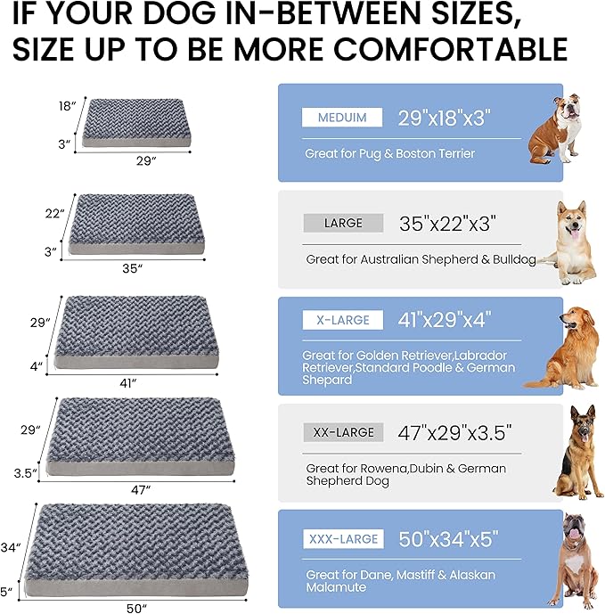 GOHOO PET Orthopedic Memory Foam Bed for Large Dogs, Waterproof Cooling Pet Mats for Crate with Removable Washable Cover,Ideal for Arthritic Dogs, L(35inch,65Lbs)