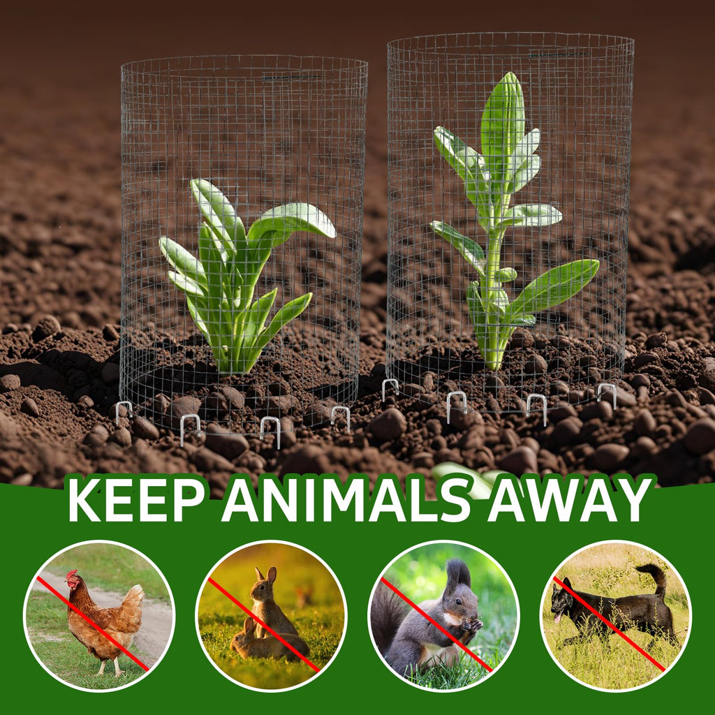 CIEOVO Wire Plant Protector from Animals, Metal Mesh Plant Cage Covers Rustproof Wire Plant Cages 30 U-Stakes and 100 Ties for Plants Keeping Bunnies Chicken Squirrels Birds Chicken Duck Out