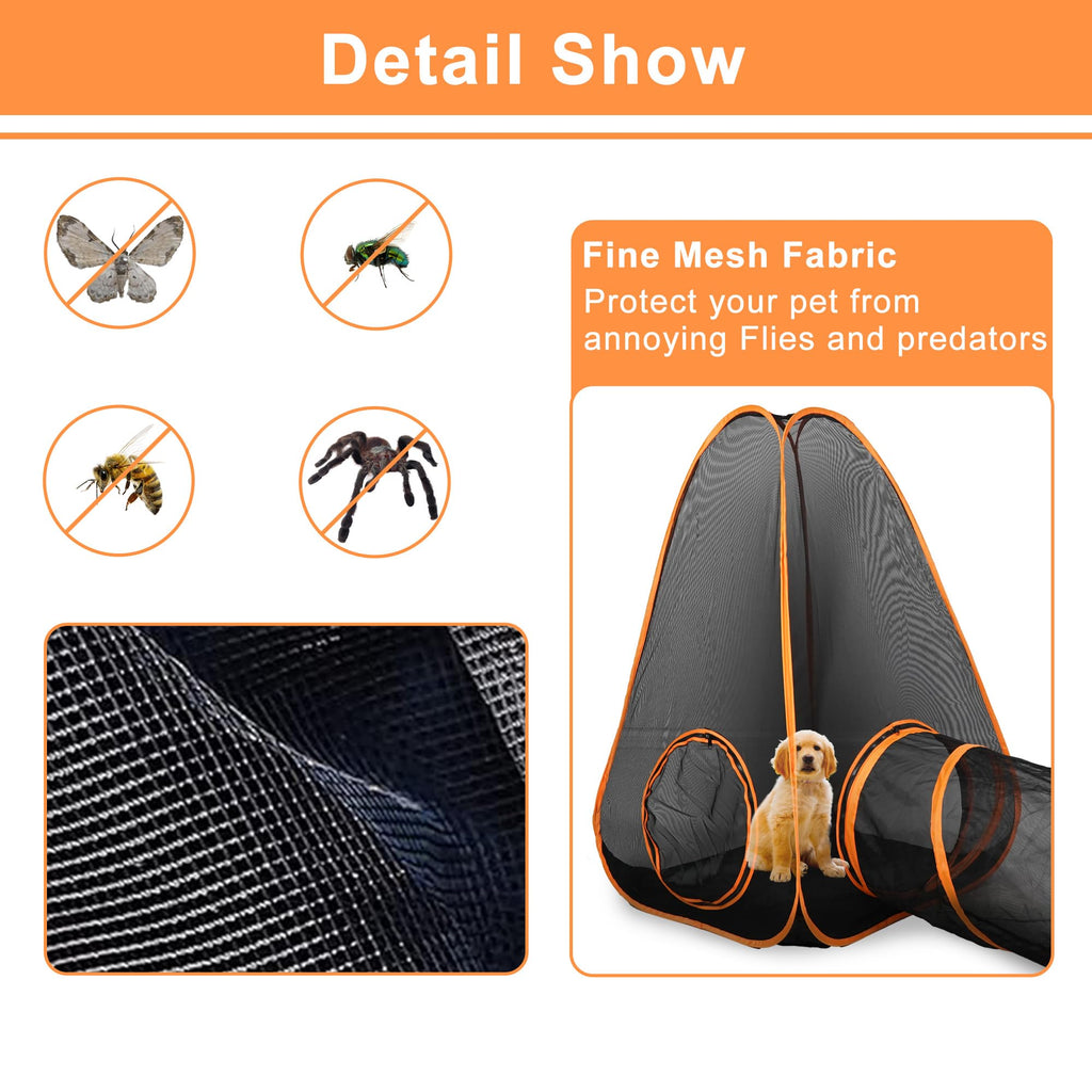 7 in 1 Outdoor Cat Enclosure, Foldable Pop-Up Mesh Playpen Tunnel for Pet Run, Foldable Outside Enclosed Tent Cage for Small Dogs, Rabbit and Other Animals