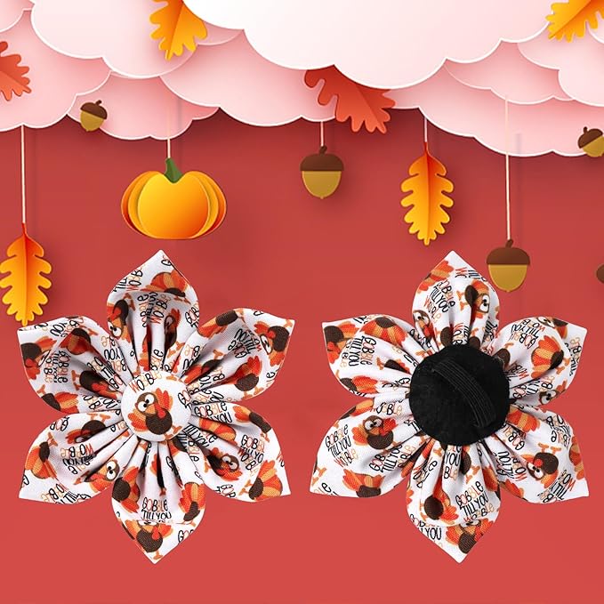 UP URARA PUP Thanksgiving Dog Collar with Flower, Turkey Cotton Flower Collar for Puppy Girl Dog or Cat, Autumn Flower Collar with Durable Metal Buckle, Thanksgiving Pet Collar, S, Neck 10-16in