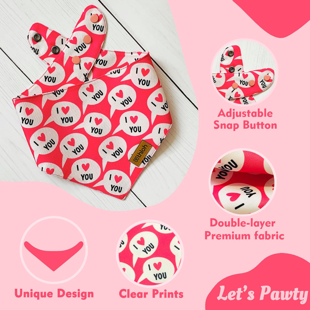 THLOH Valentines Dog Bandanas with Snap Button - 2 Pack Reversible Heart Dog Scarf for Boy & Girl, Premium Durable Fabric, Pet Bandana for Medium and Large Dogs (Large)