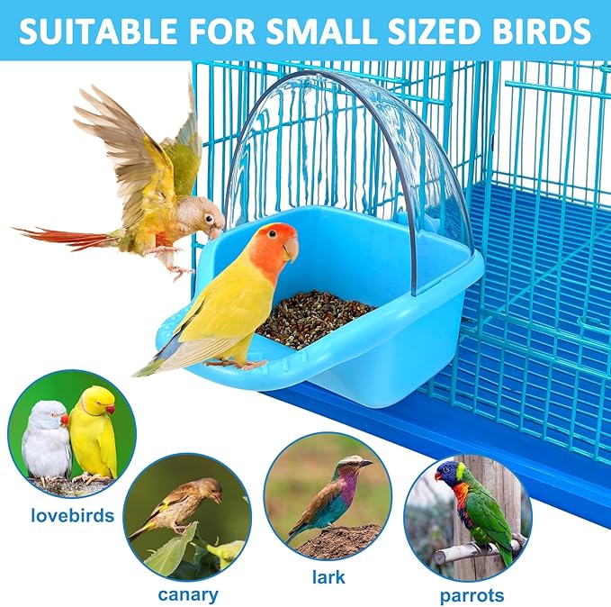 Nobgum Bird Bath Box Hanging Birdbath Toy Parakeet Caged Bathing Tubs Parrot Bath Tub Water Shower Food Feeder Holder Tray Bird Bath for Cage Accessory Small Birds Parrots Cockatiel Budgies