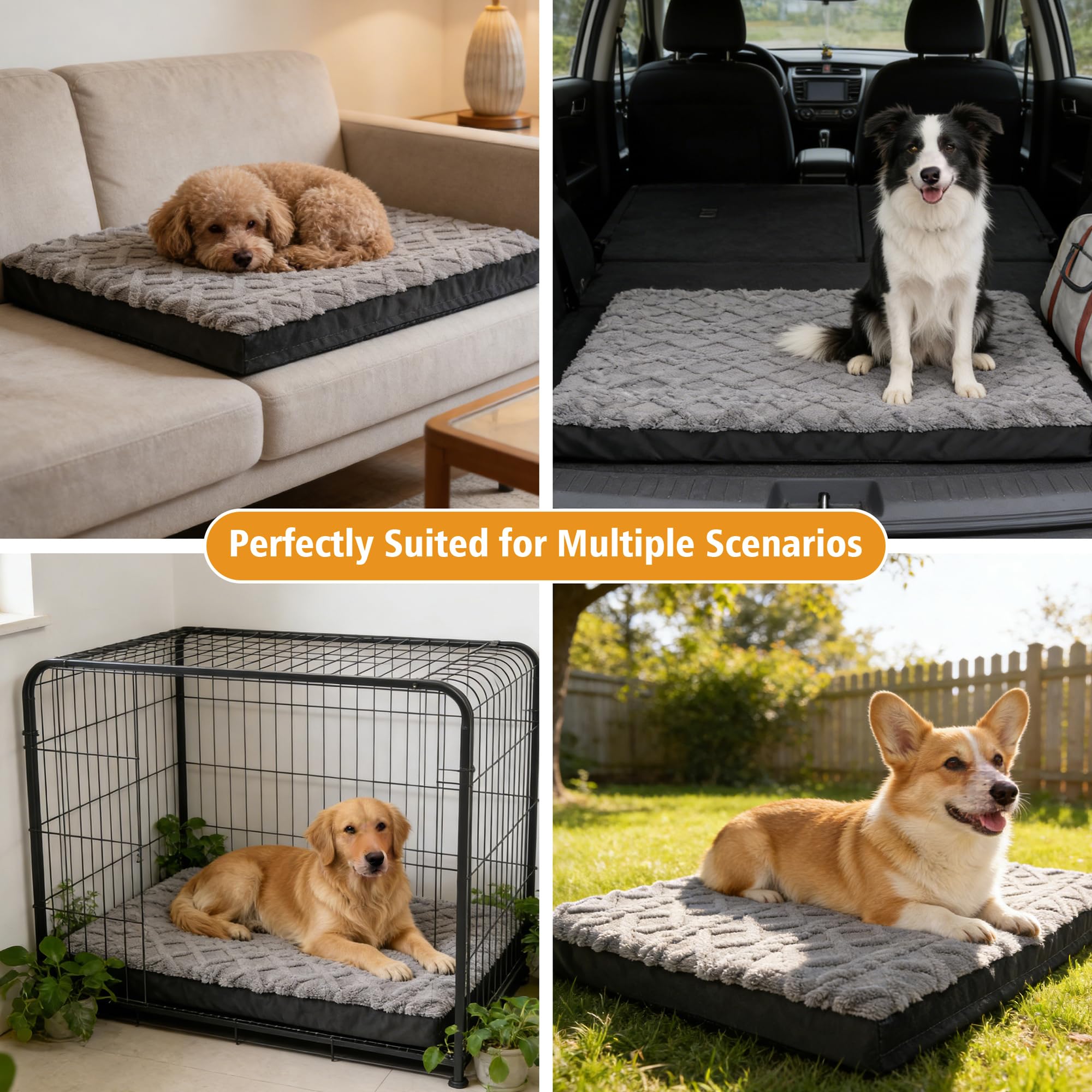Maihandasi Orthopedic Dog Crate Bed – Waterproof Plush Pet Mattress with Removable Washable Cover, Non-Slip Bottom, Big Memory Foam Dog Bed for Crate, 36x27 Inch, Grey