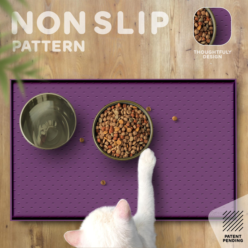 PetHappily Dog Food Mat - Raised Edges Dogs Mat for Food and Water Prevent Spill, Waterproof Cat Food Mats Protect Floors, Easy Clean Dog Bowl Mats for Food and Water, Silicone Pet Food Tray