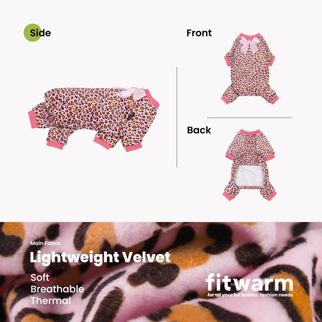 Fitwarm Leopard Dog Pajamas, Fleece Dog Clothes for Small Dogs Girl with Legs, Pet Onesie, Cat Outfit, Pink, Large
