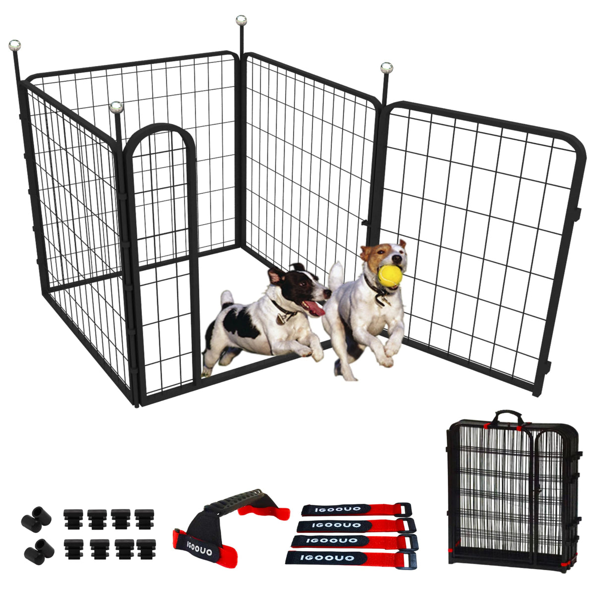 IGOOUO Portable Dog Crates & Playpen, 32'' Metal Pet Pen for Small/Medium Dogs, Indoor/Outdoor, Easy-Carry Straps, Rustproof, One Door