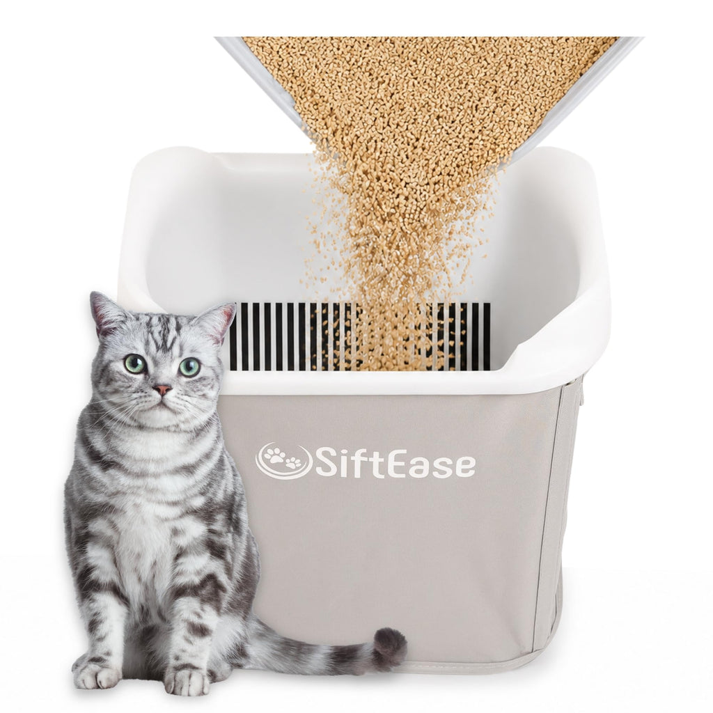 Cat Litter Sifter - SiftEase Litter Box Sifting, Fast Scoop Free Cleaning, Large Sift with Bin for Longer Lasting Litter, Easy Clean Sifting Litter Box Cleaner (Light Grey)