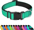 Reflective Dog Collar, Adjustable Soft Neoprene Padded Nylon Pet Collars with Buckle for Large Dogs, Grass Green,L