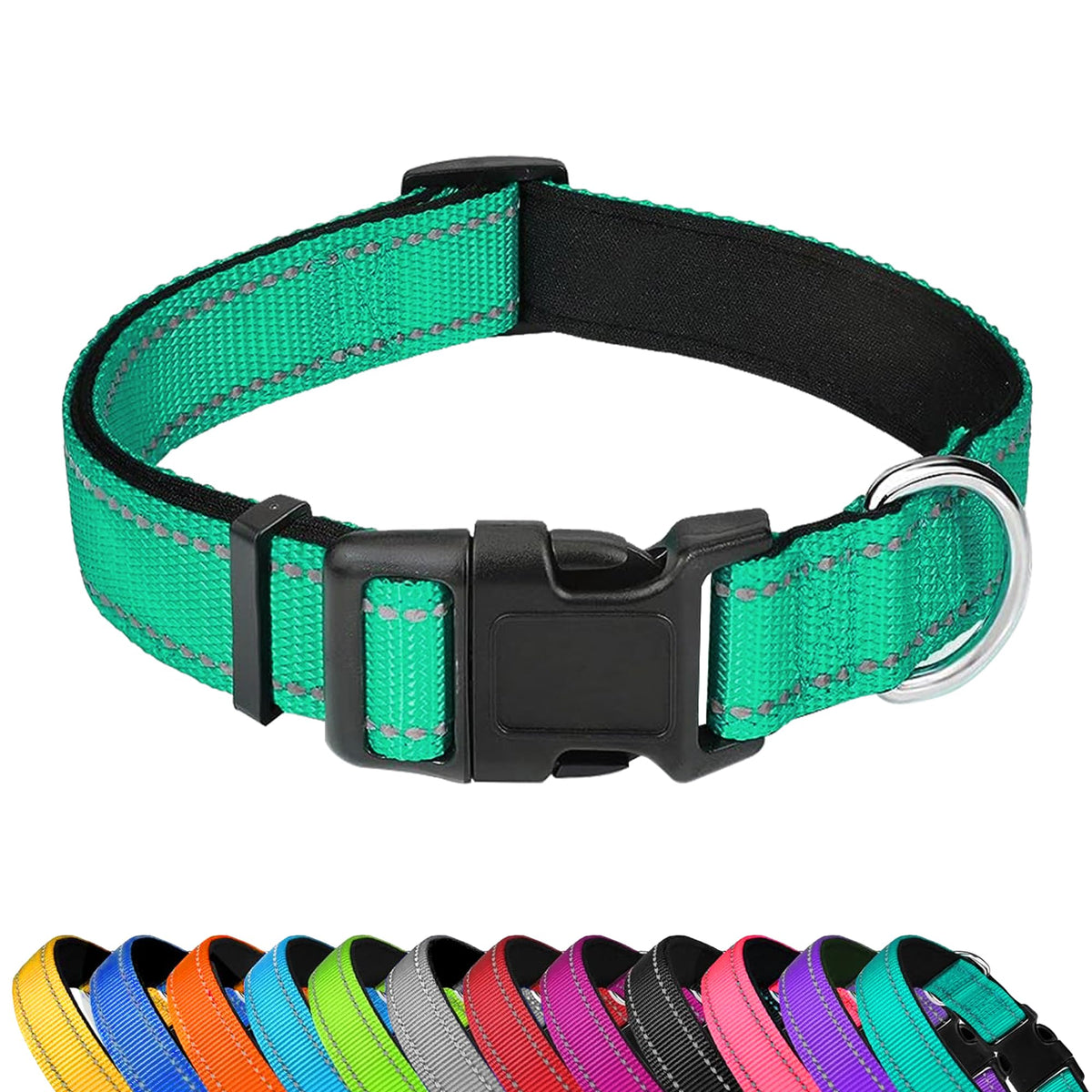 PWOD Reflective Dog Collar, Adjustable Soft Neoprene Padded,Light Pink,S