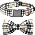 Bobo Rainbow Classic Beige Plaid Dog Collar with Bow for Medium Dogs