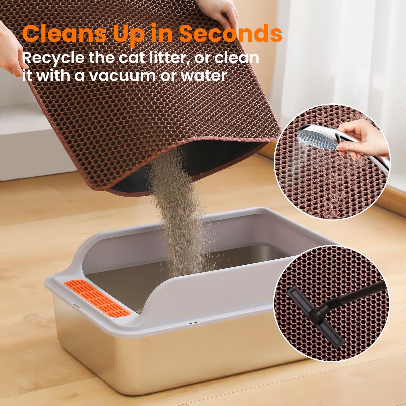 Petinstinct Extra Large Cat Litter Mat, Double Layer Honeycomb, Brown