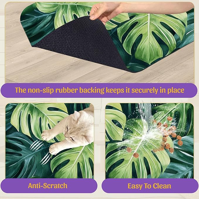 Tropical Palm Leaves Pet Feeding Mat, Absorbent Quick-Dry Dog Cat Bowl Mat, Non-Slip Bottom, Indoor Use – 16x24 Inch