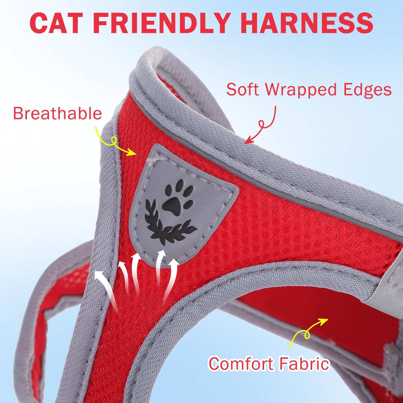 SCENEREAL Cat Harness and Leash Set Escape Proof, Adjustable Soft Air Mesh Kitten Harnesses for Girls Boys Small Medium Big Cats, Reflective Light Travel Pet Walking Vest for Puppy Rabbit, Red XL