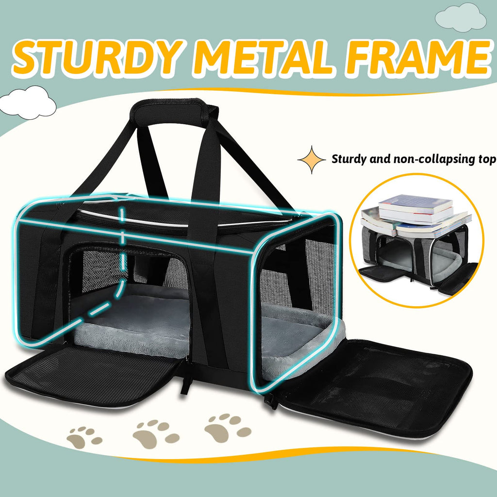 Petskd Small Pet Carrier 17" L x 11" W x 9.5" H Airline Approved, Black