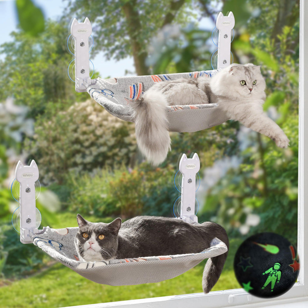HiPetpy 2-Pack Cat Window Perch, Cordless Foldable Cat Hammock