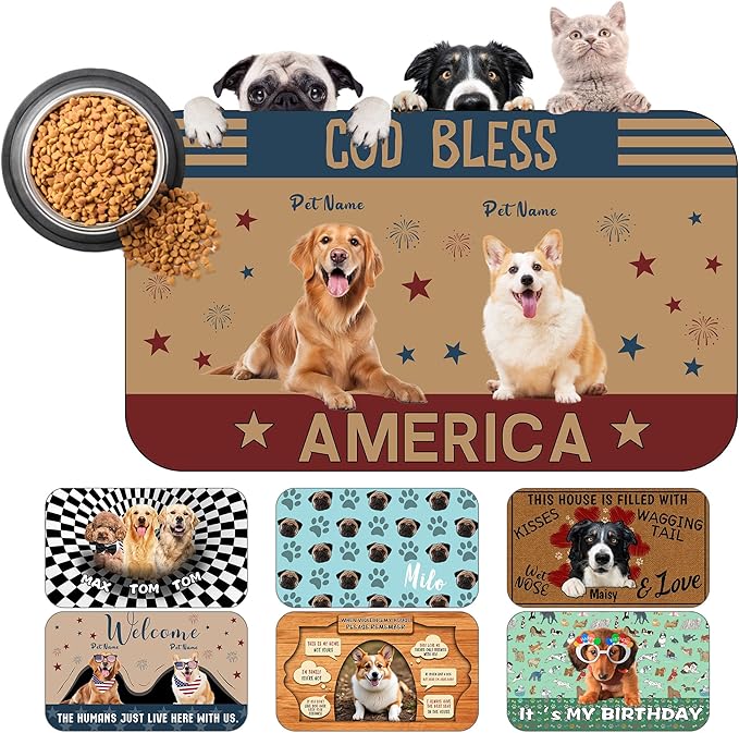 Personalized Dog Cat Mat with Name Photo Custom Placemat Feeding Mats for Food and Water Customized Non-Slip Waterproof Doormat for Bowls Outdoor Indoor Floors Gifts for Pet Owner