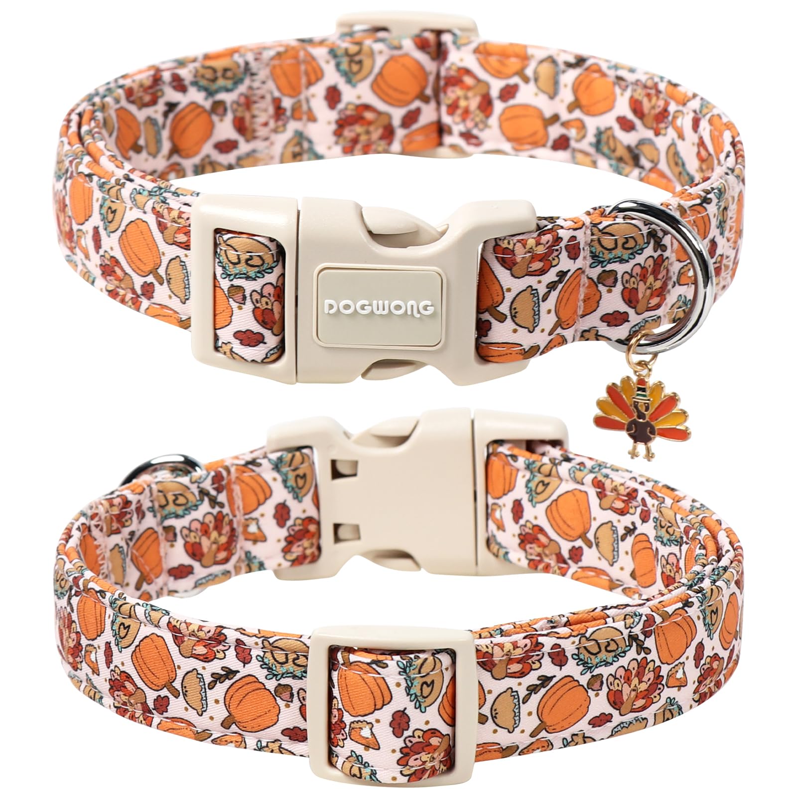 DOGWONG Fall Plaid Dog Collar,Turkey Thanksgiving Dog Collars, Adjustable Cute Pumpkin Pet Collars Design Dog Collar for Small Medium Large Dogs