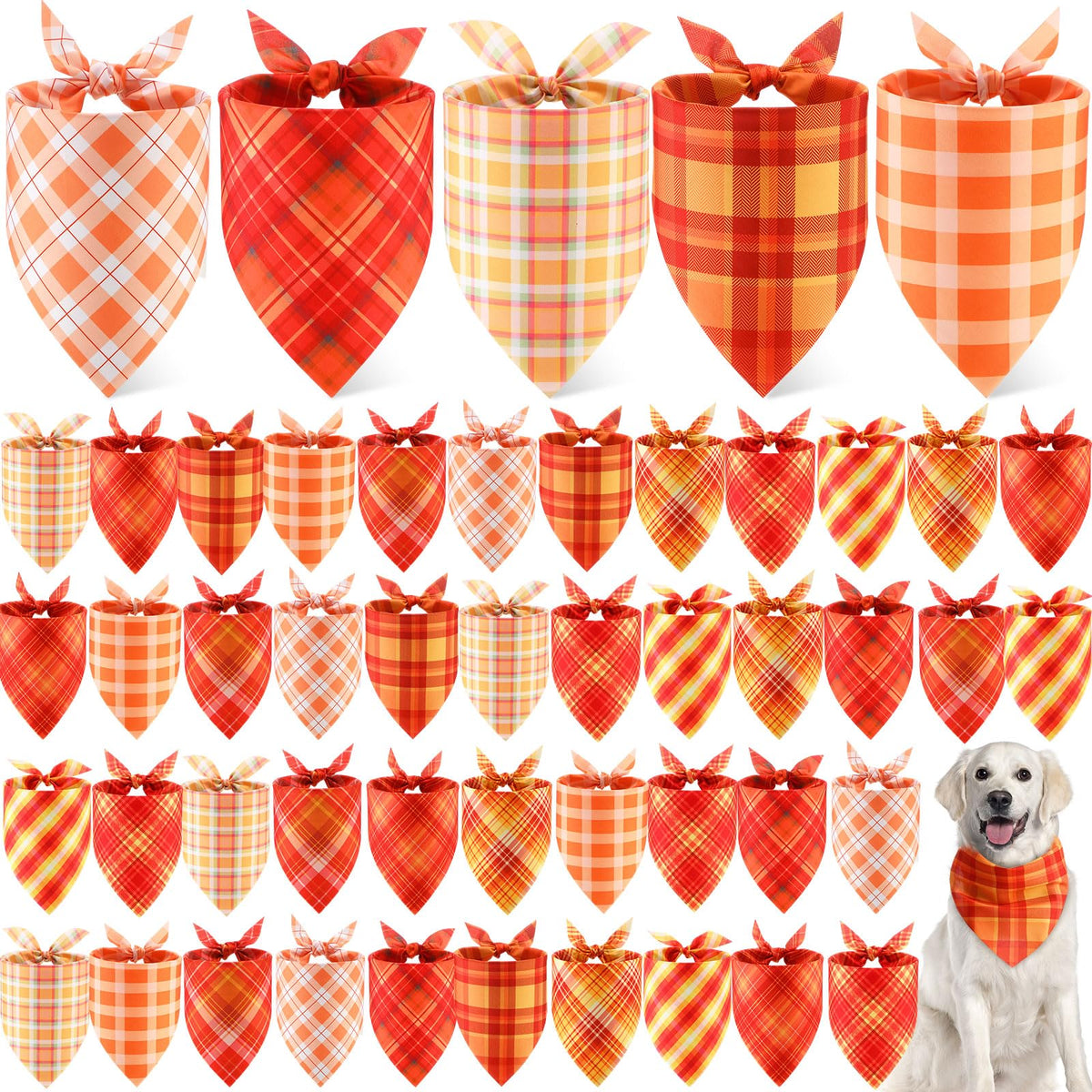 Weewooday 50 Pcs Christmas Red and Green Plaid Dog Bandanas Bulk for Medium