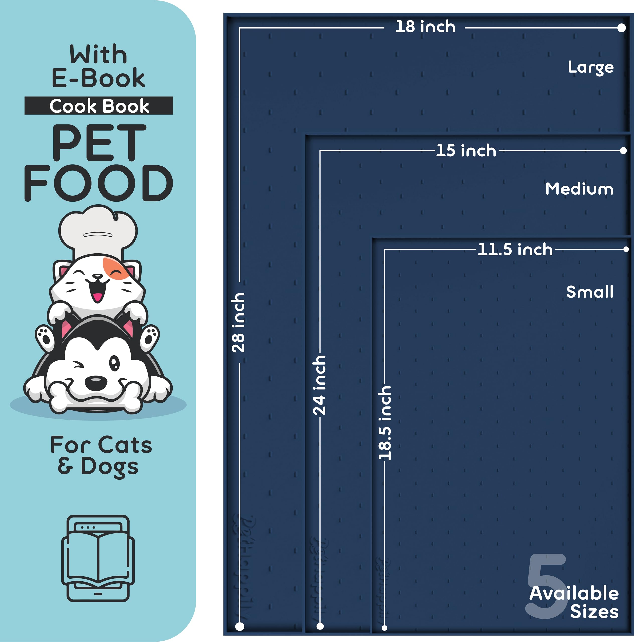 Dog Food Mat - 24x15 Raised Edges Dogs Mat for Food and Water Prevent Spill, Waterproof Cat Food Mats Protect Floors, Easy Clean Dog Bowl Mats for Food and Water, Silicone Pet Feeding Placemats Navy