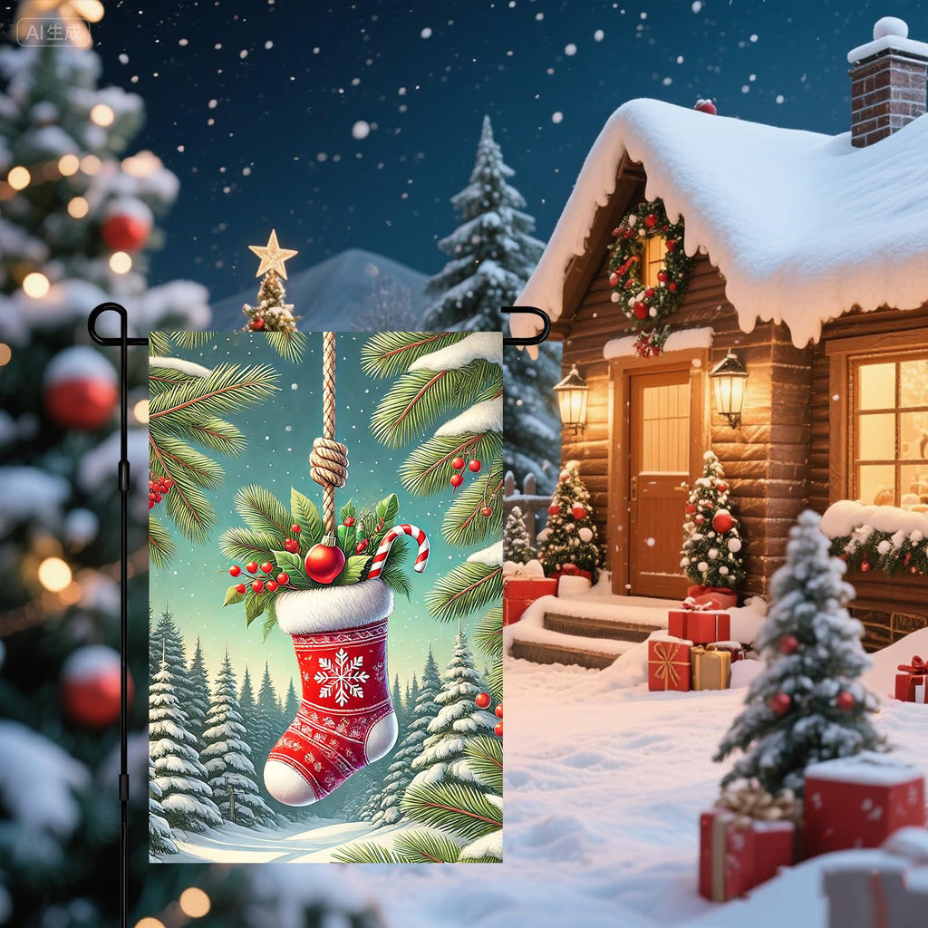 BlissYard Christmas Garden Flag 12x18 Inch Candy Stocking Yard Decor