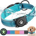 Airtag Dog Collar with Waterproof Air Tag Holder, Luminous Reflective, Soft Padded, Adjustable Nylon Pet Collar for Small Medium Large Heavy Duty Dogs,Blue, M