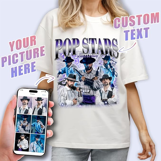 Tehg & Tuhg Custom T Shirts with Picture, Vintage Bootleg Rap Tee, Boyfriend Girlfriend, Unique Gift for Birthday Anniversary