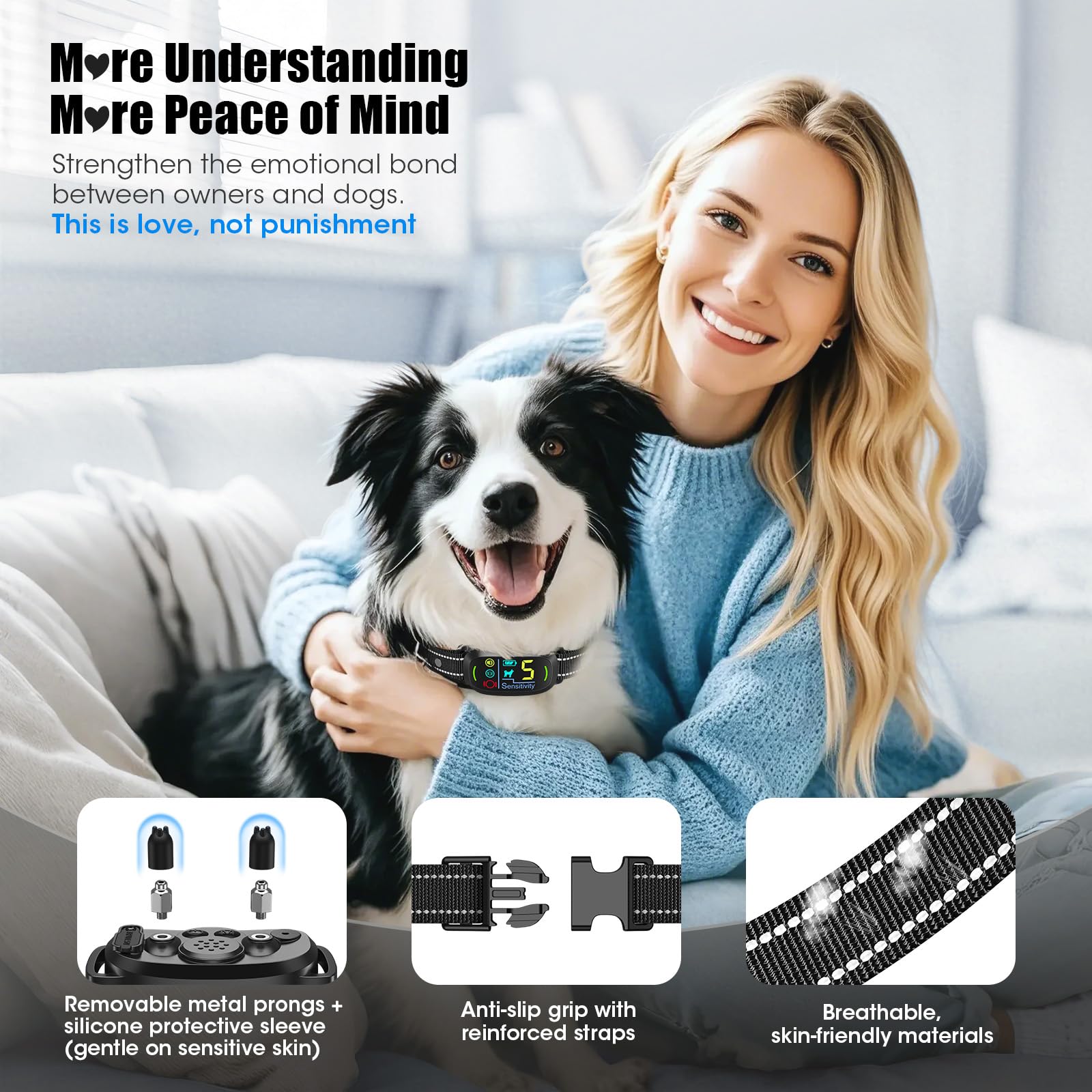 Oliry Smart AI Bark Collar for Large Medium Small Dogs, Anti Barking Device with 5 Training Modes, Exclusive Forced Bark-Stopping, Rechargeable IP67 Waterproof Bark Collar with 5 Sensitivity (Black)