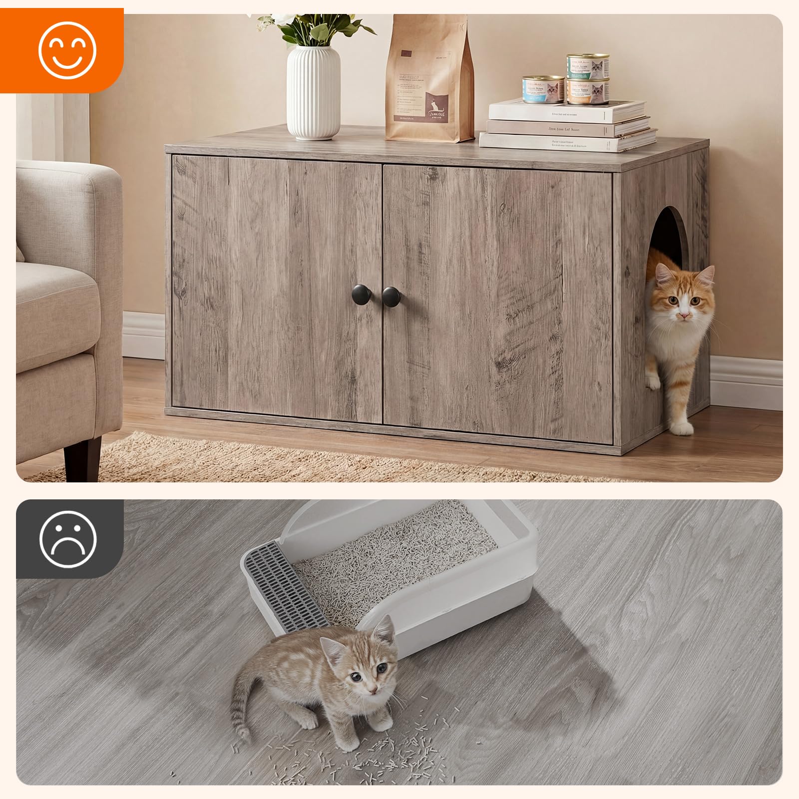 HOOBRO Cat Litter Box Enclosure, Hidden Litter Box Furniture with Side Entry, Litter Box Cabinet, Indoor Cat House, End Side Table, 31.5"L x 17.7"W x 16.3"H, for Living Room, Bathroom, Greige BG40MW01