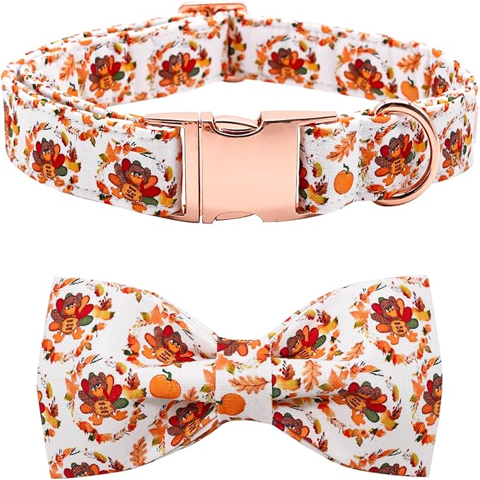 Bobo Rainbow Dog Collar - Thanksgiving Turkey Pet Collar Bowtie Gift Cotton Cute Bow Collar Adjustable Metal Buckle Soft Puppy Collars for Large Dogs