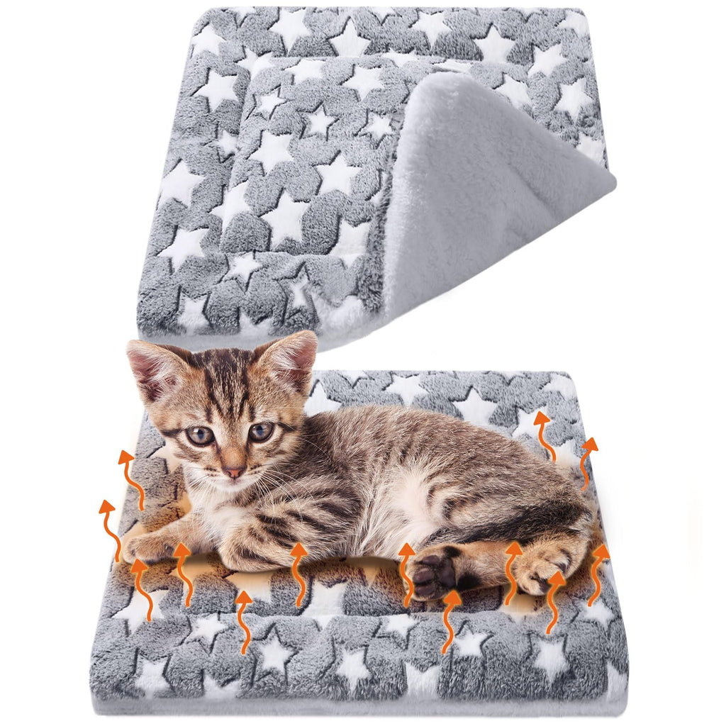 VitalCozy 2 Pack Self Warming Cat Mat Self Heating Pad Bed Reversible Machine Washable Reflects Body Heat Warm Thermal Pet Pad Crate Blanket for Feral and Indoor Cat (Star,17'' X 17'')