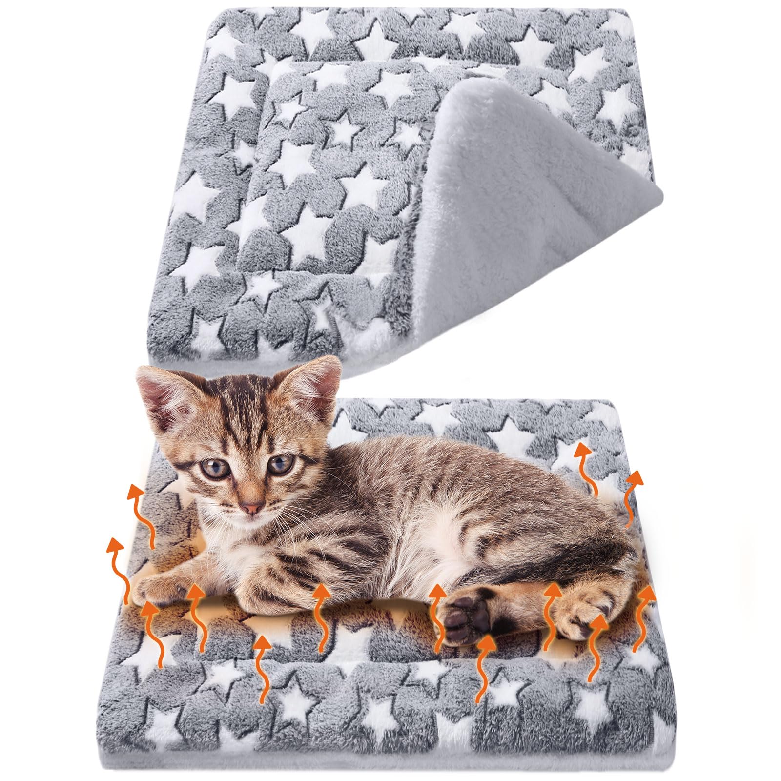 VitalCozy 2 Pack Self Warming Cat Mat Self Heating Pad Bed Reversible Machine Washable Reflects Body Heat Warm Thermal Pet Pad Crate Blanket for Feral and Indoor Cat (Star,17'' X 17'')